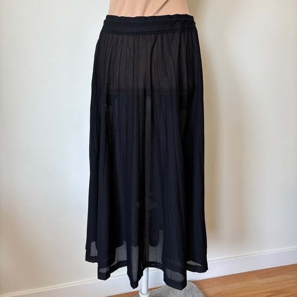Lucas Hugh Pivot Black Sheer Pleated Midi Side Slit Drawstring Cord Skirt EUC XS - Picture 6 of 10